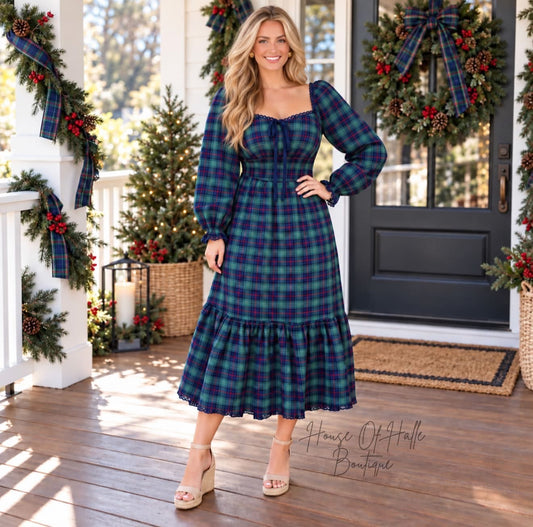 Winter Berry Plaid Dress - PREORDER