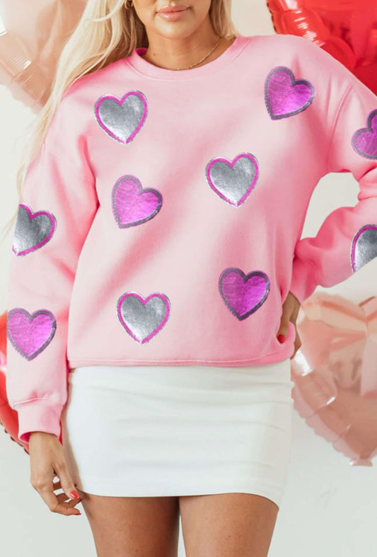 Pink Valentines Foil Heart Sweatshirt PREORDER