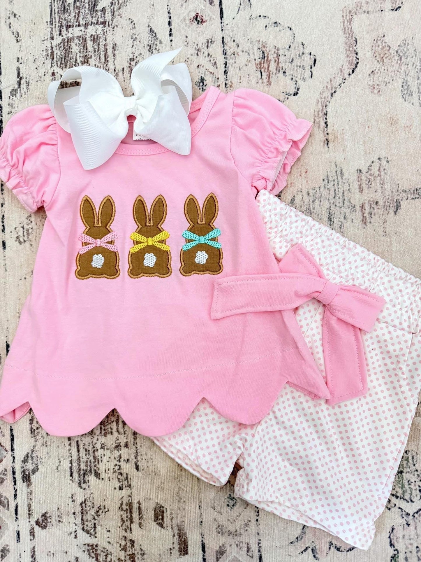 GIRL EASTER CLOTHING SET BUNNY EMBROIDERY GIRL SPRING SHORTS SET - PREORDER