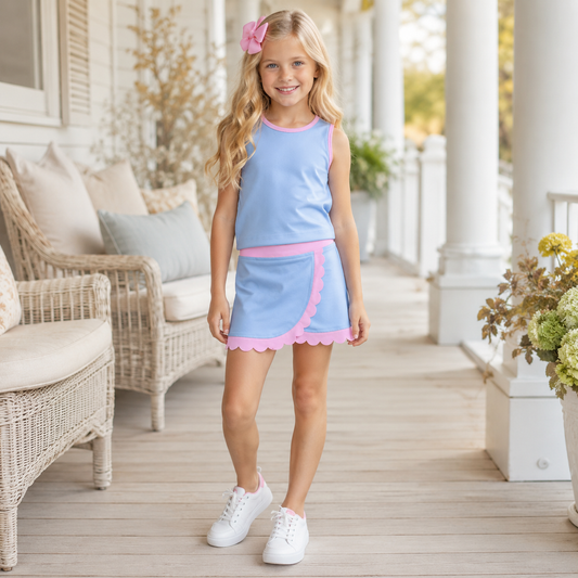 TODDLER CLOTHES BLUE PRINT GIRL SUMMER YOGA SET