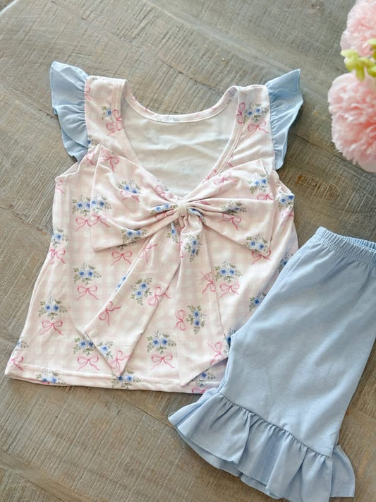 Girls Floral Bow Short Set - PREORDER