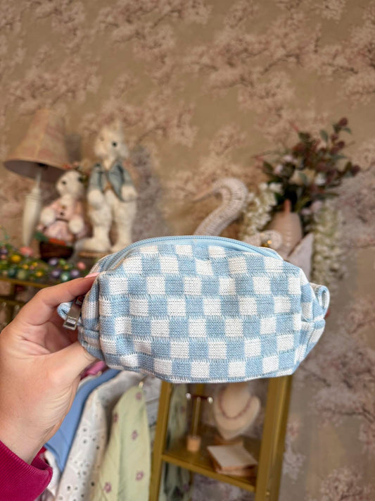 Blue Checkered Cosmetic Bag