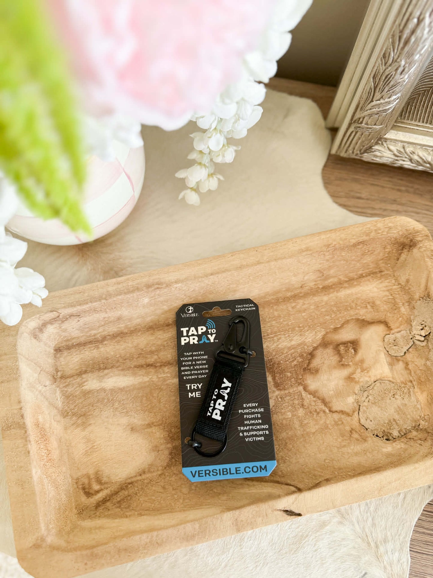 Tap To Pray™ - Black Tactical Carabiner Keychain