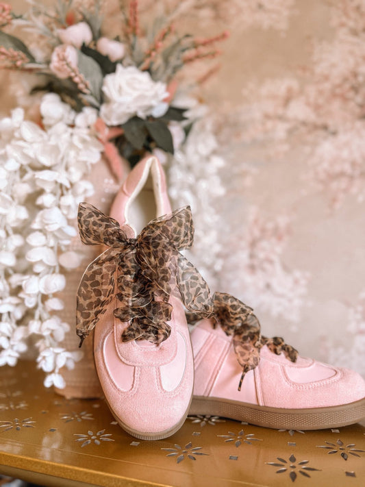 Pink Two Tone Faux Suede Leather Patched Lace-up Sneakers - PREORDER