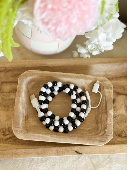 Black & White Beaded Interchangeable Phone Charger