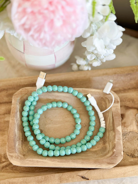 Marbled Turquoise Beaded Interchangeable Phone Charger