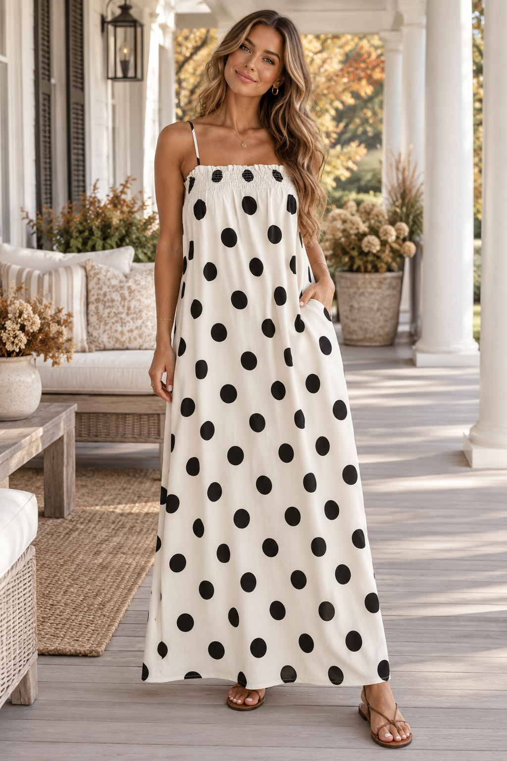 Polka Dot Spaghetti Straps Maxi Dress