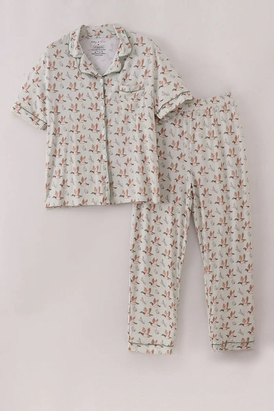 Green Duck Print Bamboo Women's Pajamas Set