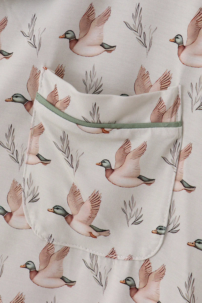 Green Duck Print Bamboo Women's Pajamas Set