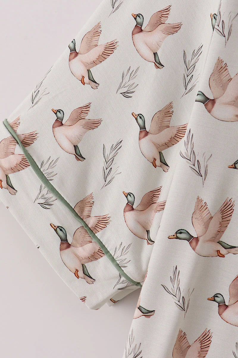 Green Duck Print Bamboo Women's Pajamas Set