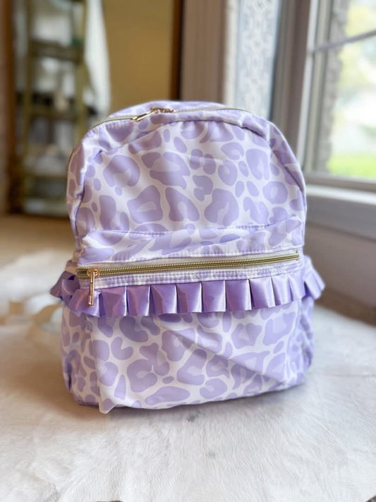 Purple Ruffle Leopard Backpack