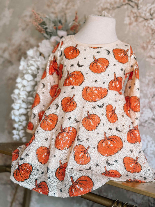 Girls Sequin Pumpkin Dress - PREORDER