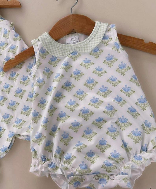 Girls Green & Blue Floral Bubble