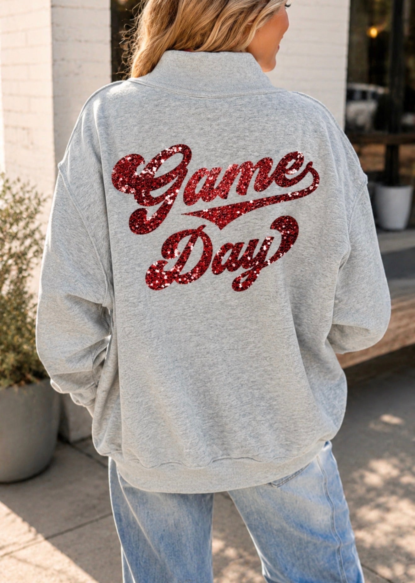 Sequin Game Day Mock Neck Sweatshirt - PREORDER
