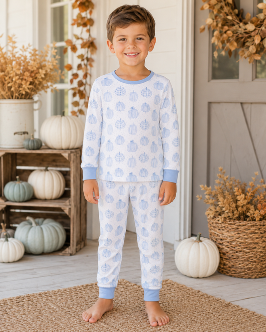 Boys Blue Pumpkin Pajama Set - PREORDER