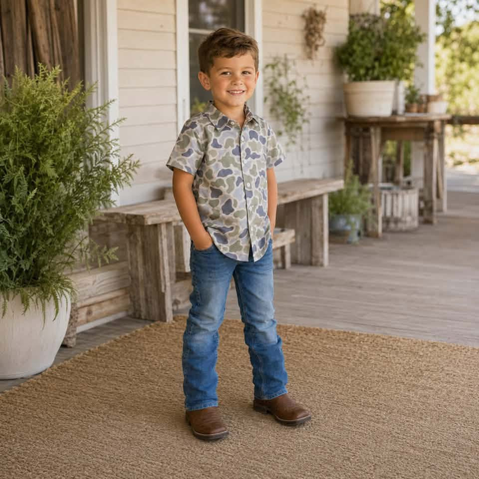 Boys Camo Short Sleeve Button Up Style 1 - PREORDER