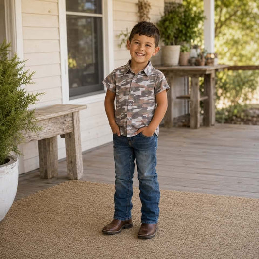 Boys Camo Short Sleeve Button Up Style 4 - PREORDER