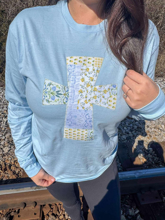 Applique Embroidered Cross T-Shirt PREORDER