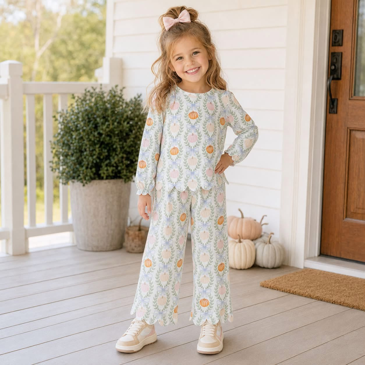 Girls Scallop Pumpkin Two Piece Set - PREORDER