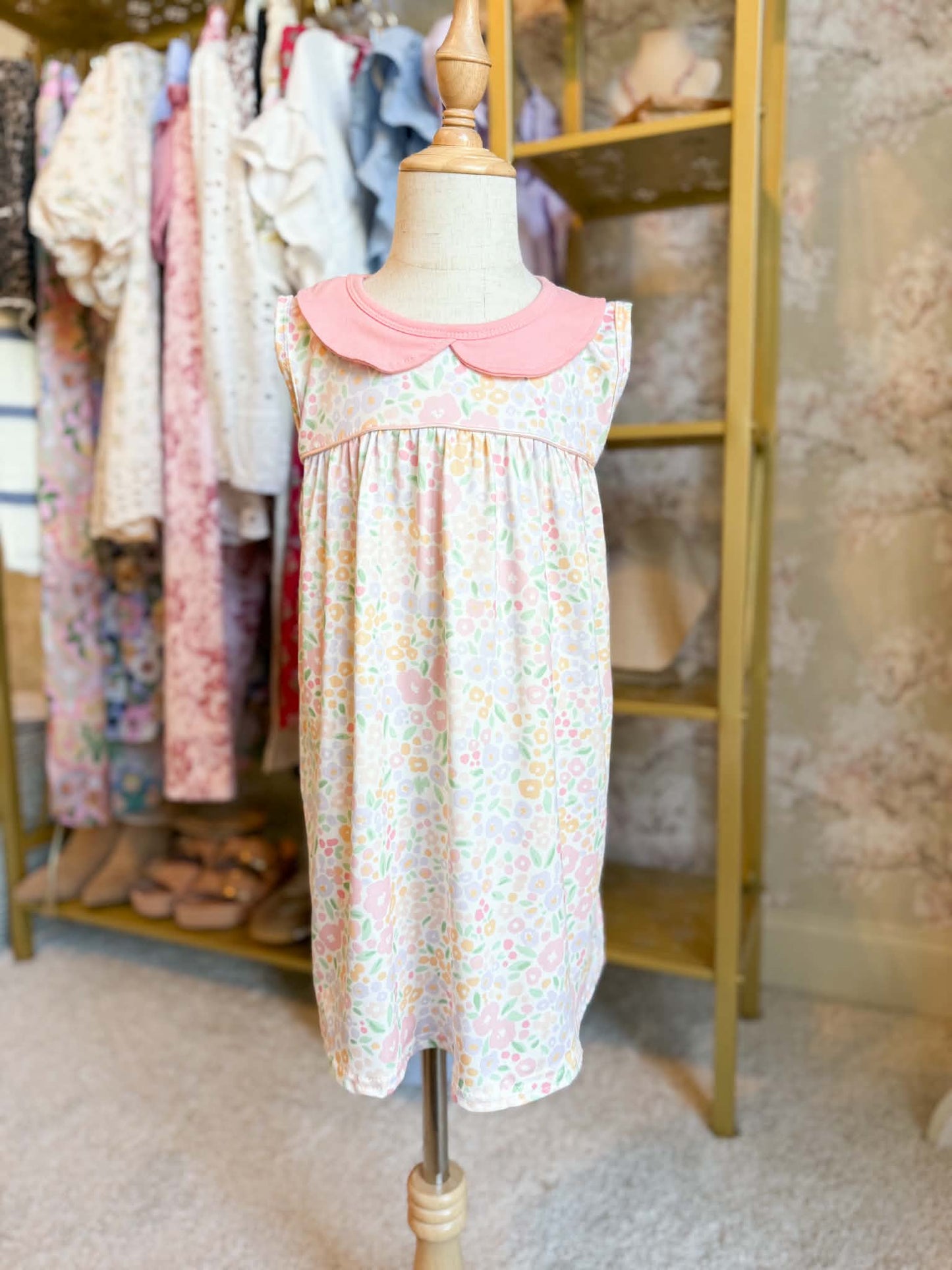 Girls Floral Peter Pan Collar Summer Dress - PREORDER