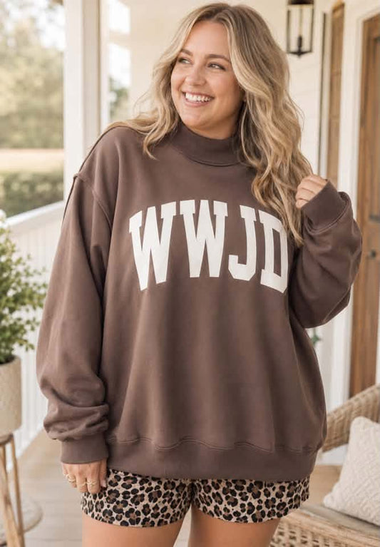 Coffee WWJD/AMEN Reversible  Print Oversized Loose Fit Plus Size Sweatshirt - PREORDER