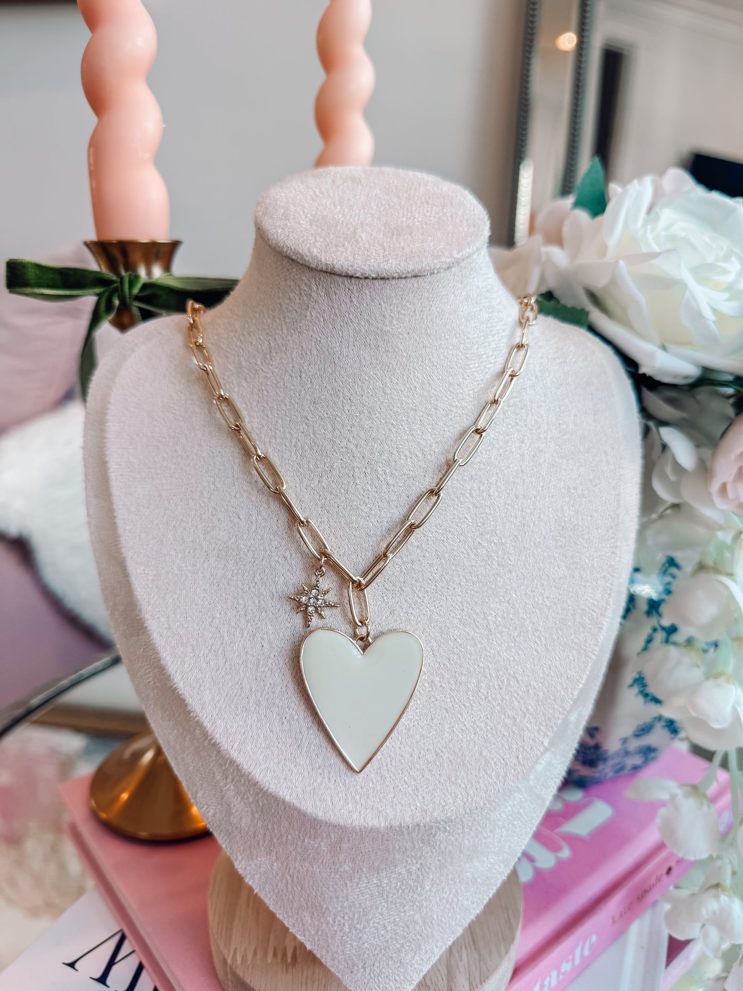 White + Gold Heart Necklace PREORDER