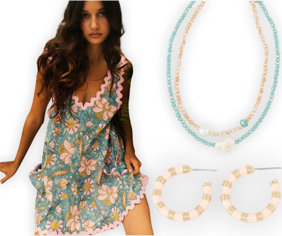 Sky Blue Floral Ricrac Trim V Neck
Shift Mini Tank Dress PREORDER