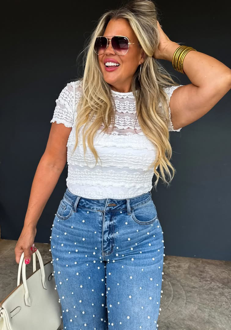 DENIM & PEARLS CROP JEAN - PREORDER