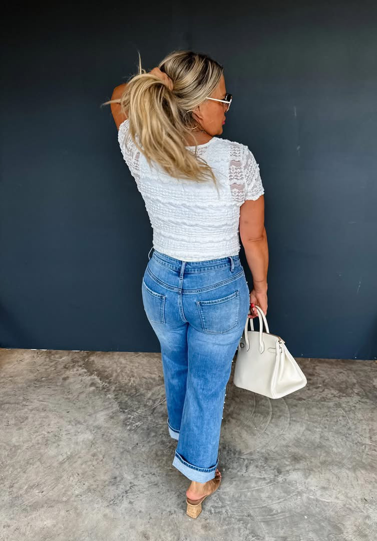 DENIM & PEARLS CROP JEAN - PREORDER
