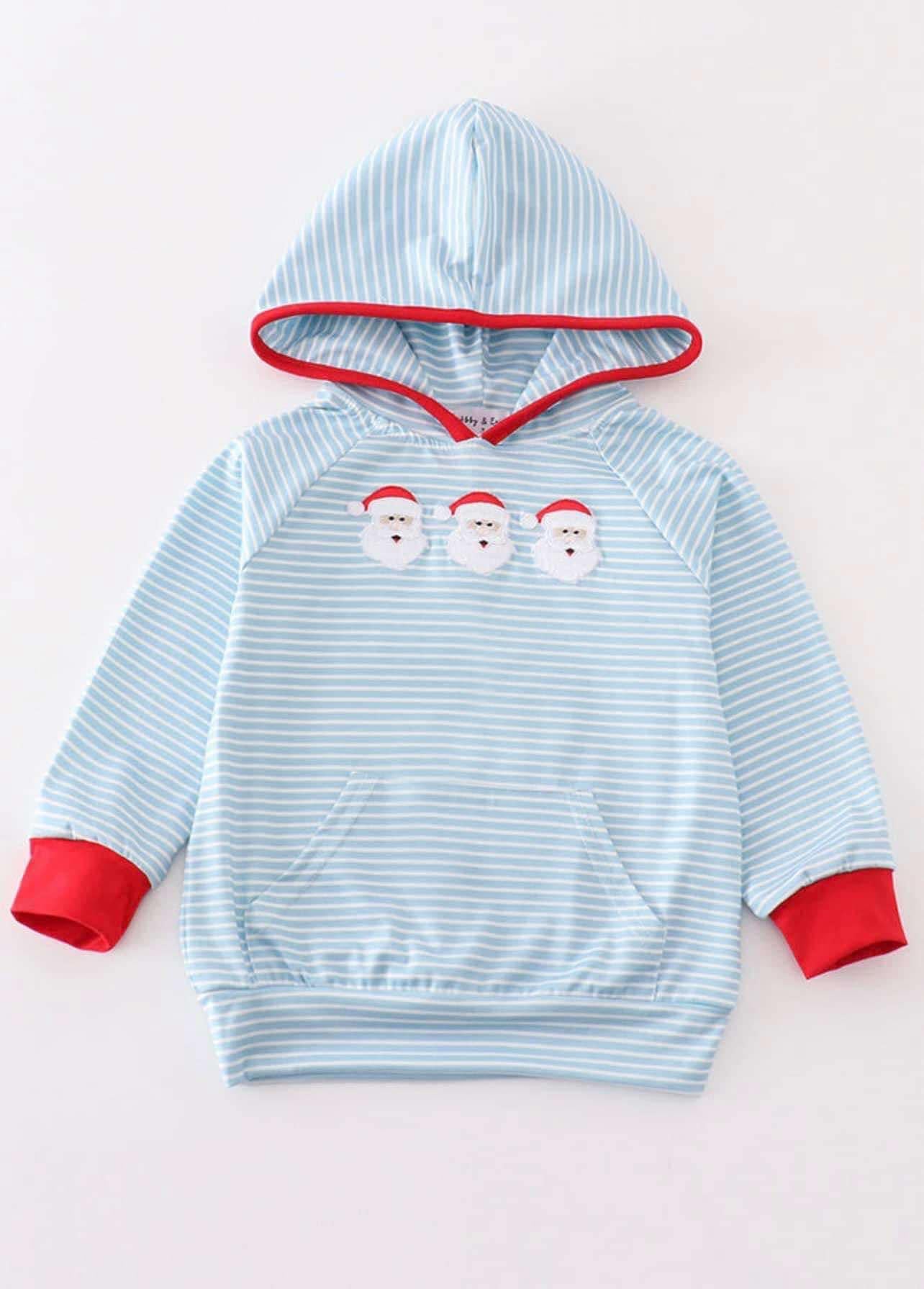 BLUE STRIPE CHRISTMAS SANTA EMBROIDERY UNISEX HOODIE PREORDER