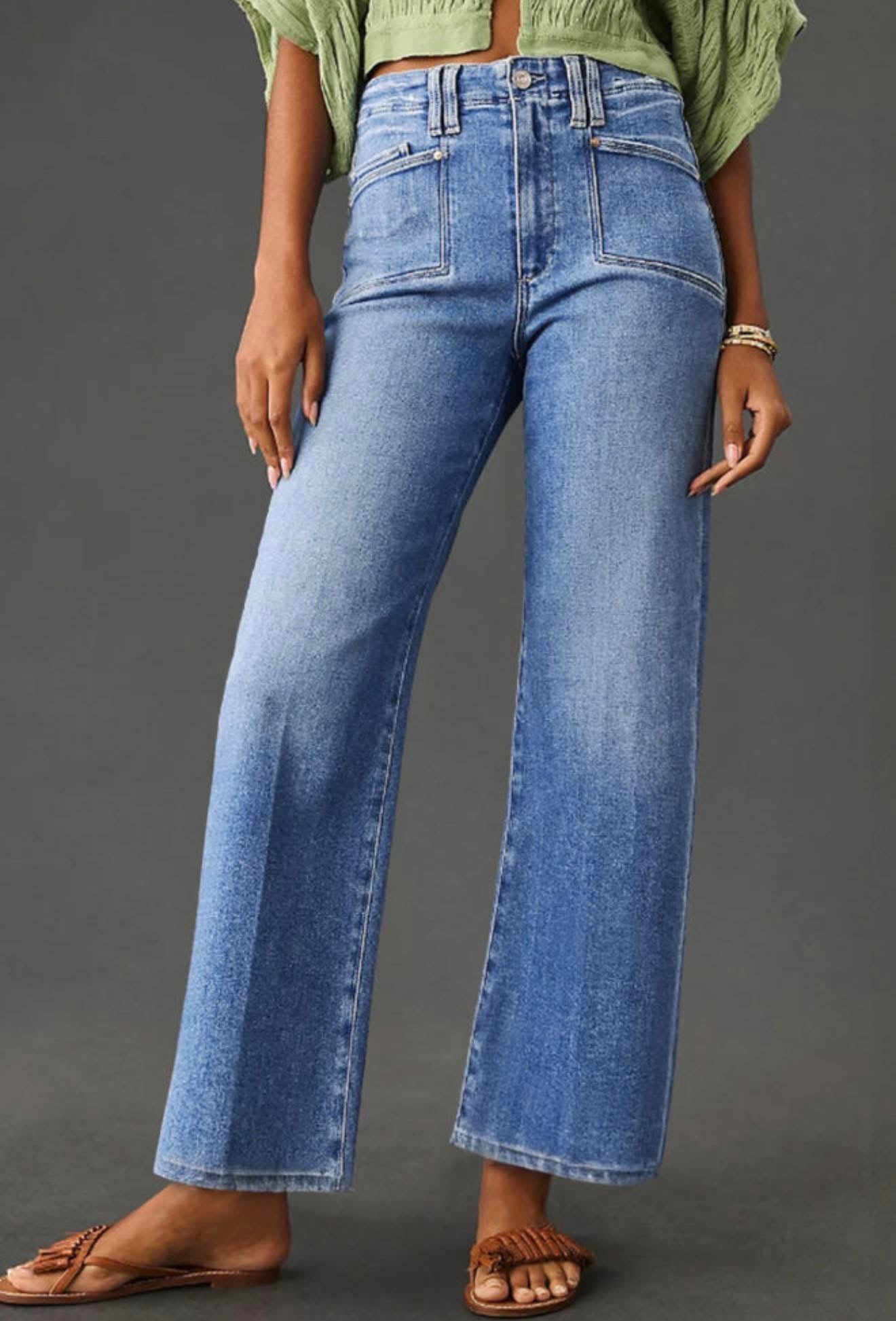 Dusk Blue Loose Straight Leg Cropped High Waist Jeans - PREORDER