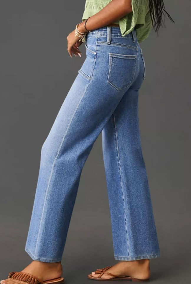Dusk Blue Loose Straight Leg Cropped High Waist Jeans - PREORDER