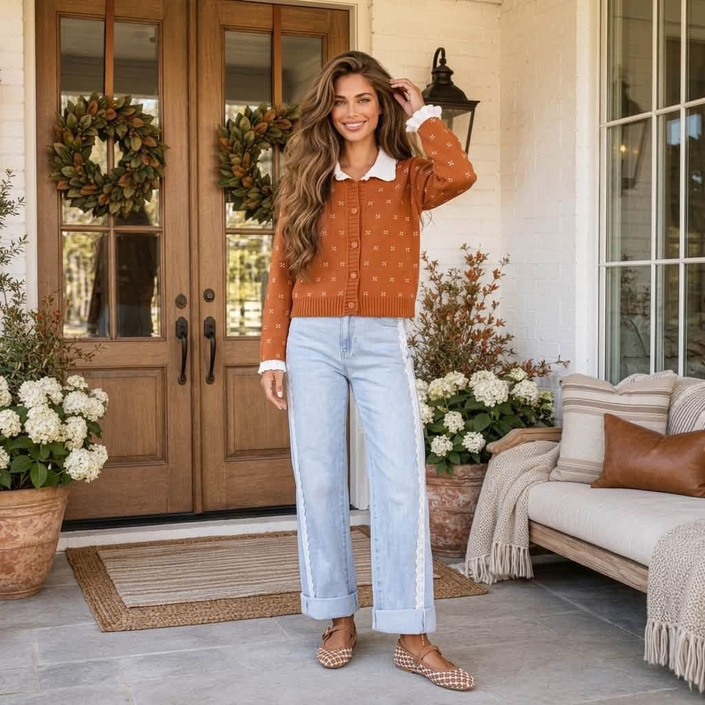 Beau Blue Lace Trim Casual Full-Length Regular Fit Jeans - PREORDER