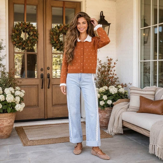 Beau Blue Lace Trim Casual Full-Length Regular Fit Jeans - PREORDER
