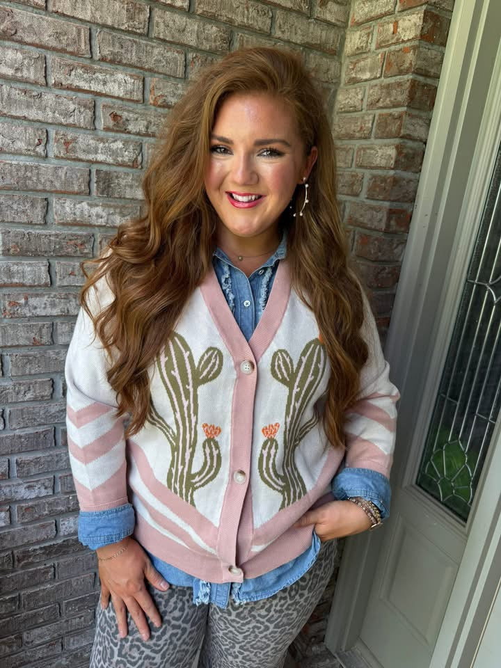 Desert Cactus Buttoned Front Sweater Cardigan
