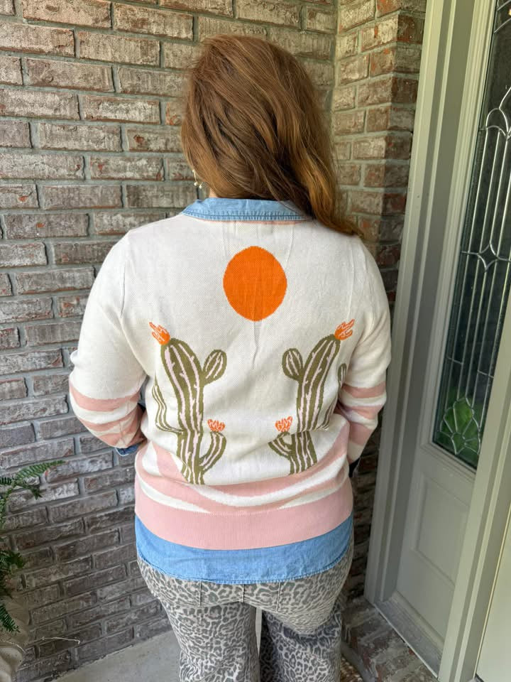 Desert Cactus Buttoned Front Sweater Cardigan