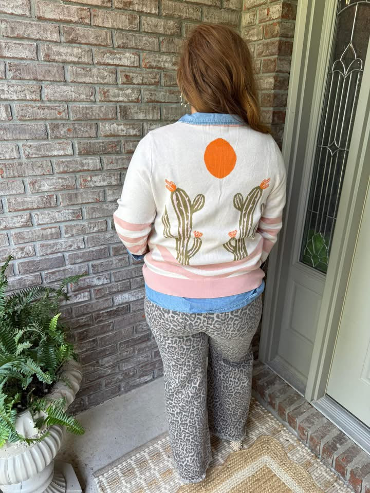 Desert Cactus Buttoned Front Sweater Cardigan