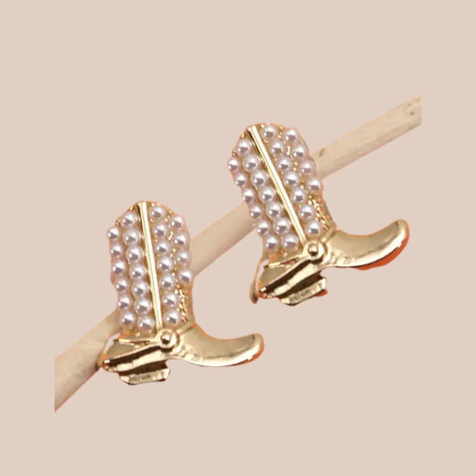 Western Boot Pearl Stud Earrings