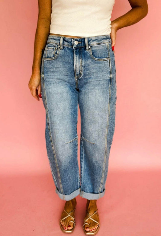 Dusk Blue Vintage Washed Seam Detail Shift Jeans - PREORDER
