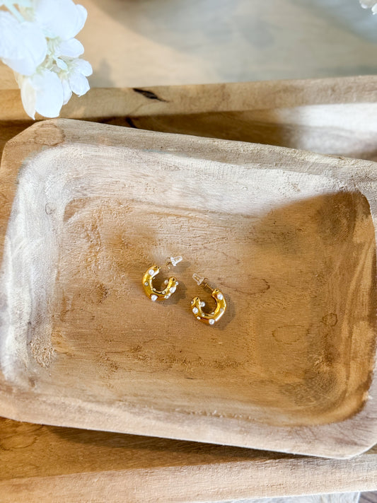 Mini Gold Pearl Hoops