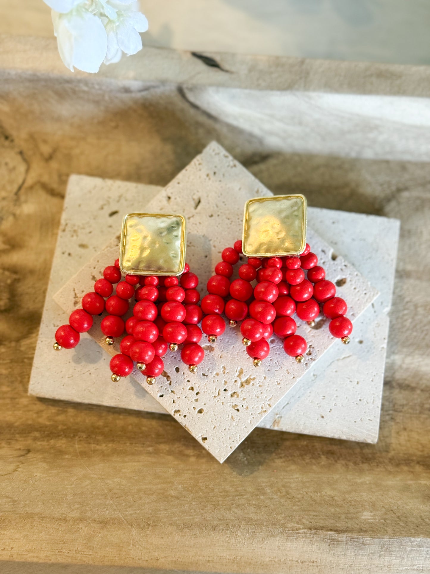 Red Beaded Statement Earrings