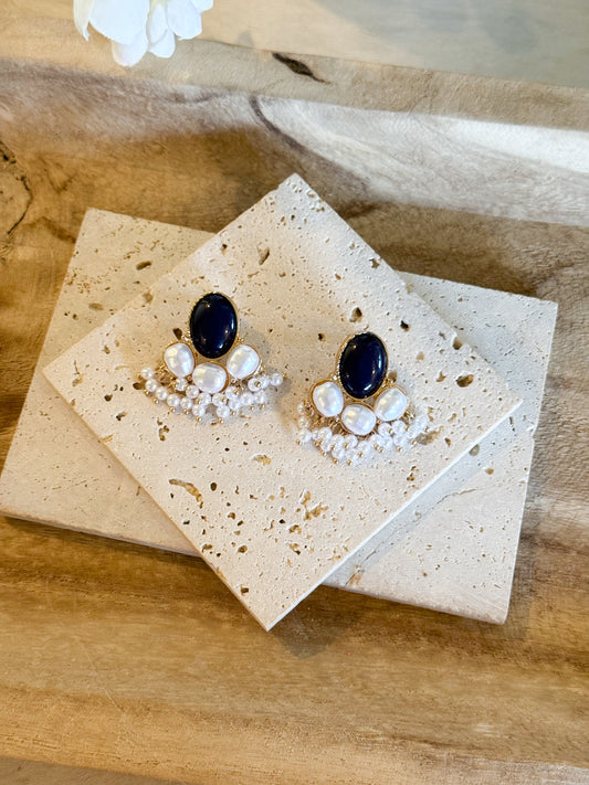 Navy and Pearl Statement Earrings