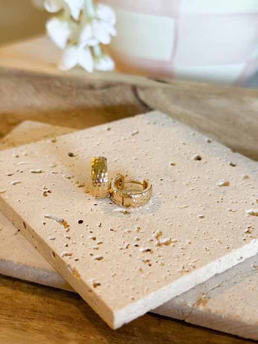Gold Mini Hammered Hoops