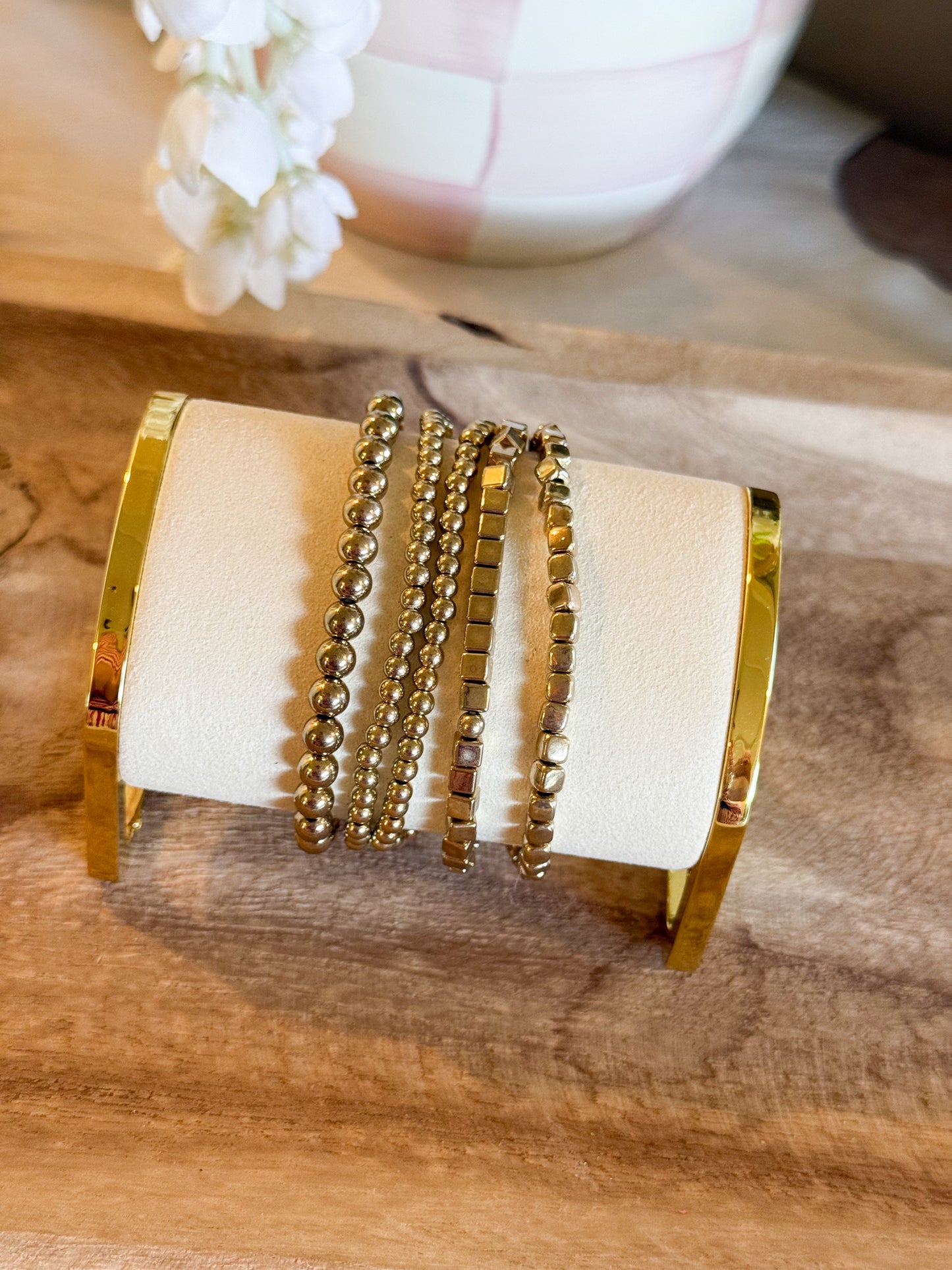 Gold Multi Shaped Beaded Bracelet Set