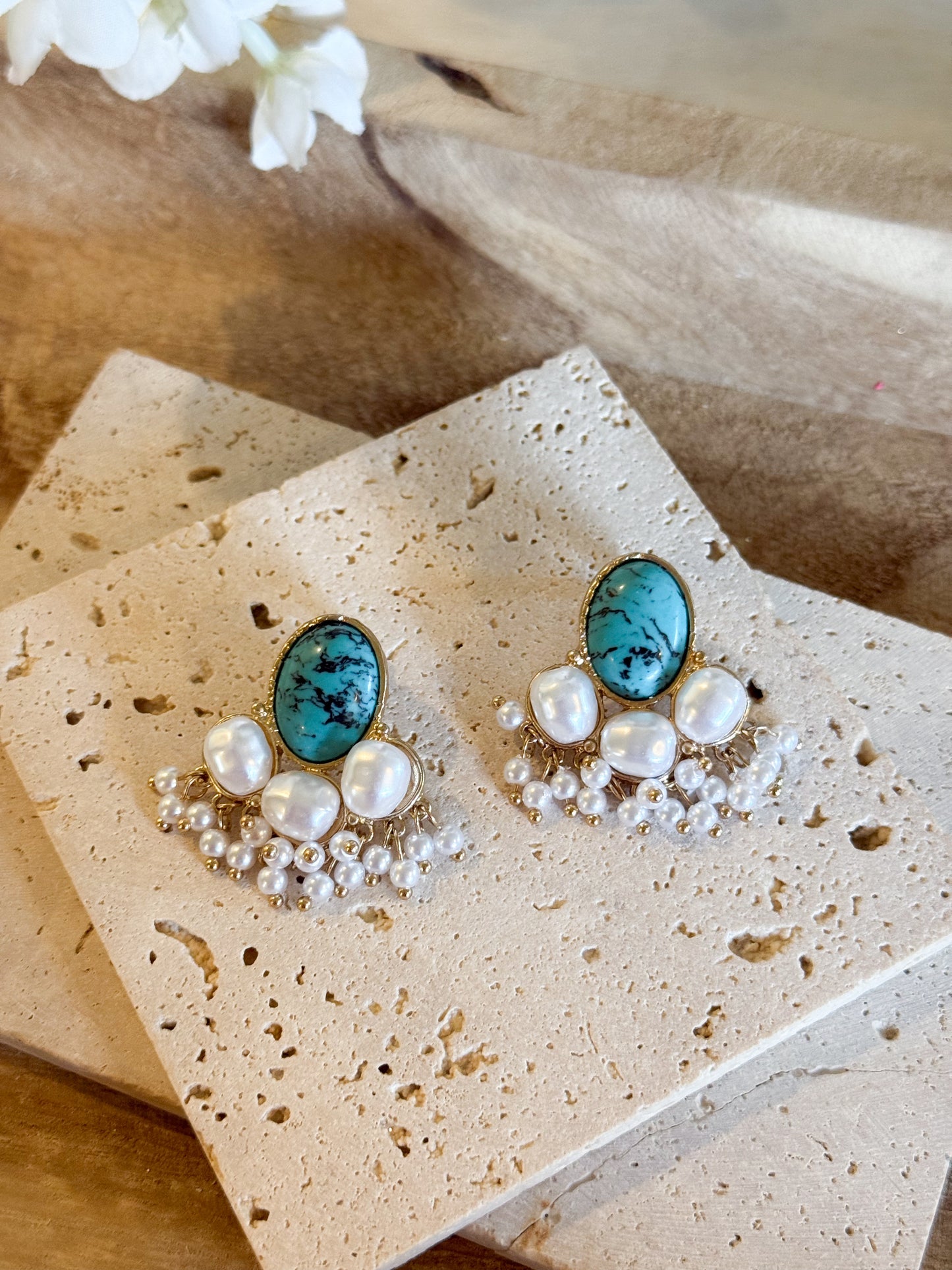 Turquoise and Pearl Statement Earrings