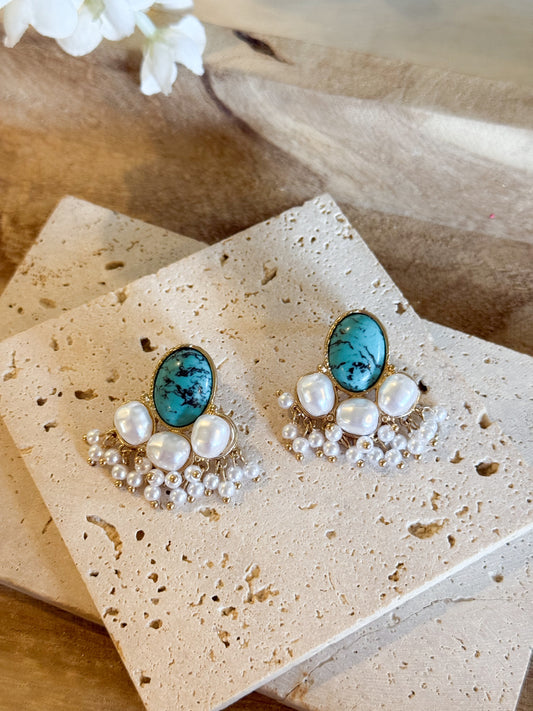 Turquoise and Pearl Statement Earrings