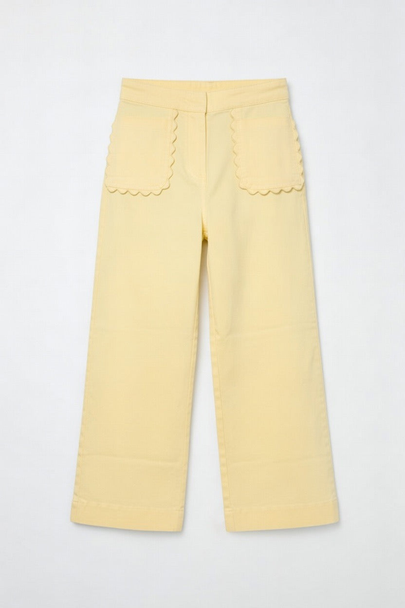 Yellow Solid Color Scalloped Patch Pocket Shift Jeans - PREORDER