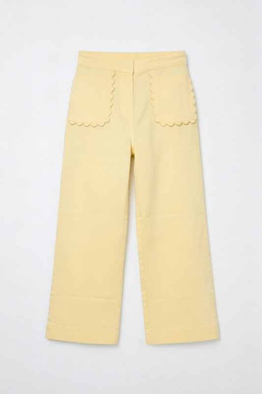 Yellow Solid Color Scalloped Patch Pocket Shift Jeans - PREORDER