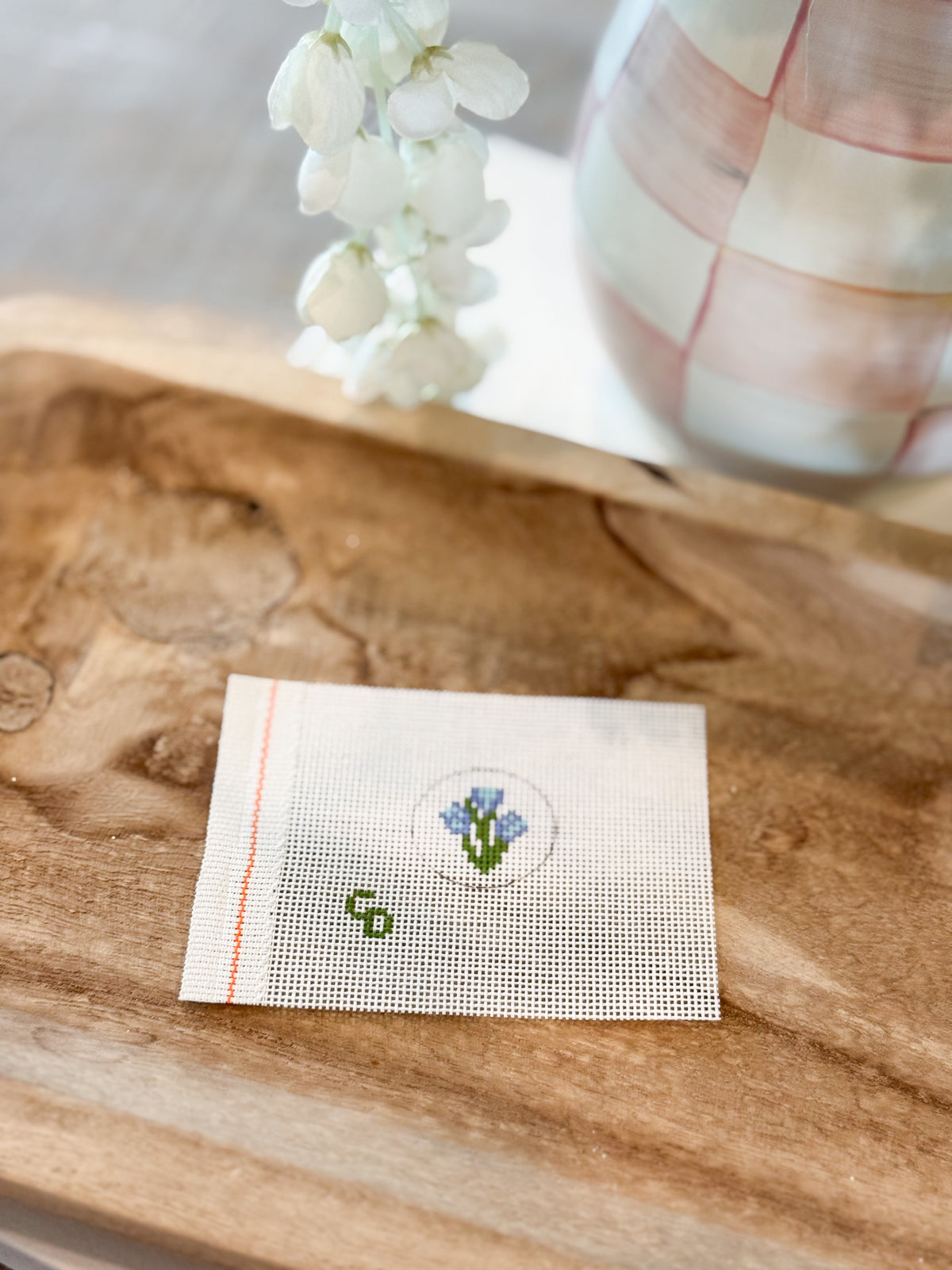 Mini Bag Tag Flower Needlepoint Canvas Hand Painted  18 Mesh