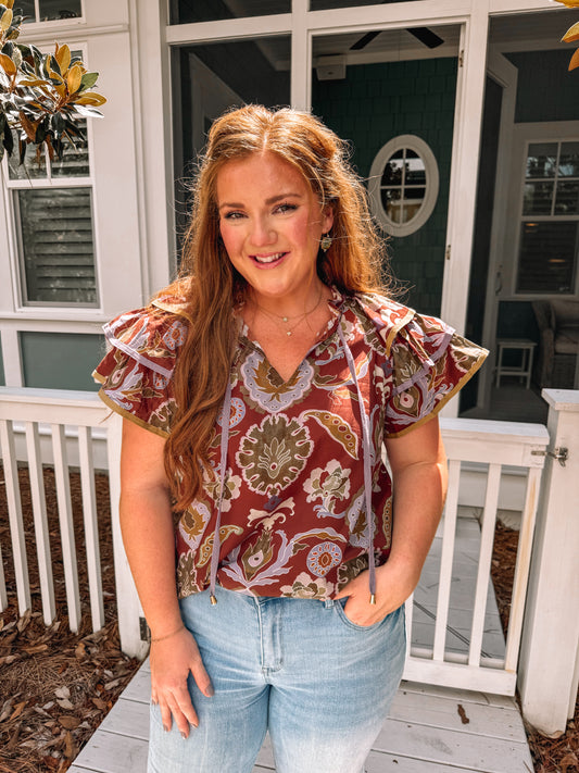 Layla Floral Ruffle Sleeve Top